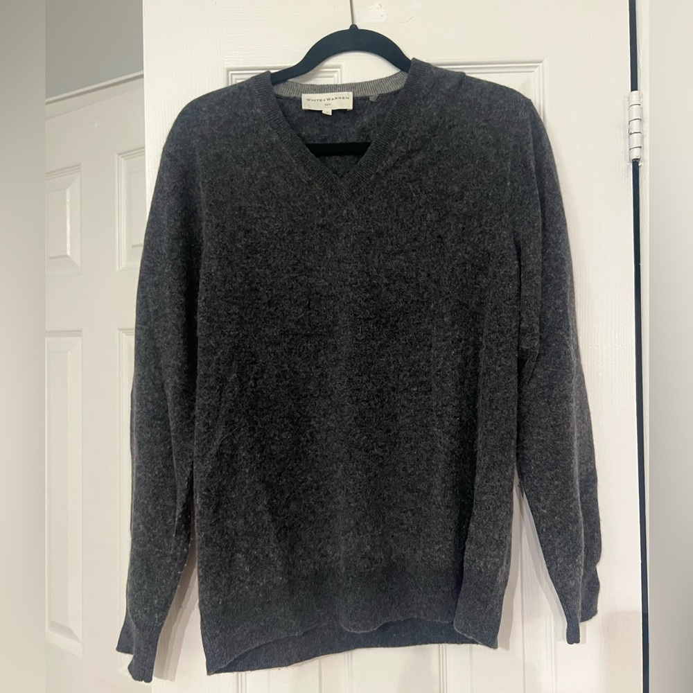 White + Warren Cashmere Dark Gray V-Neck Men’s Sweater